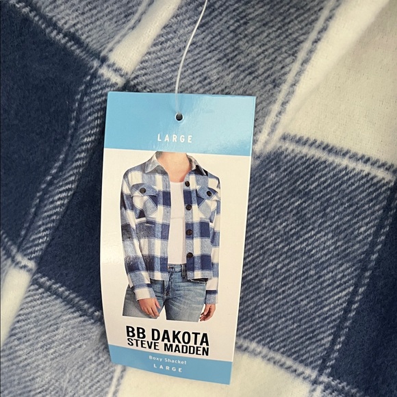 Steve Madden Blue and White Plaid Button Down Shirt - Picture 6 of 11